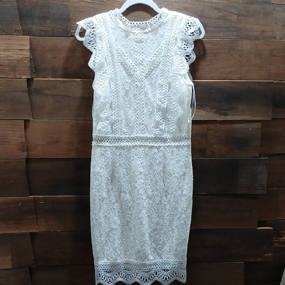 Sugarlips Elegant White Lace Midi Dress